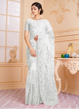 Best Net Moti White Classic Saree