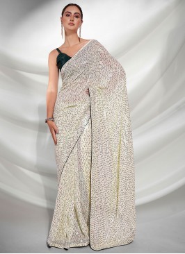 Best Off White Embroidered Trendy Saree