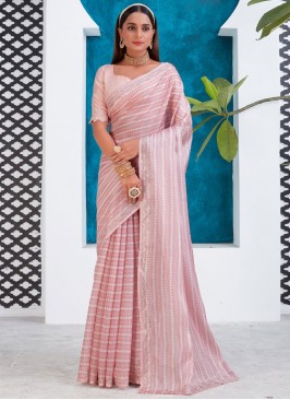 Best Organza Digital Print Peach Trendy Saree