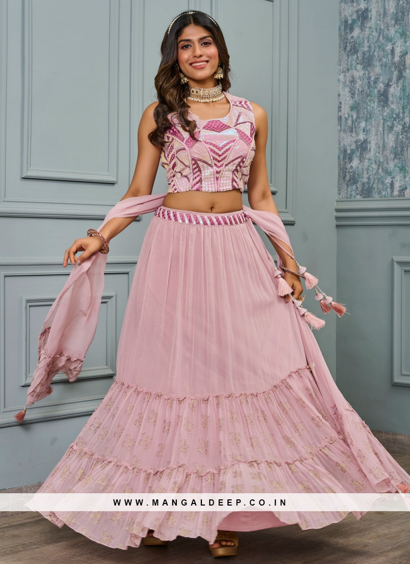 Fancy Pink Color Embroidered Bridal Lehenga