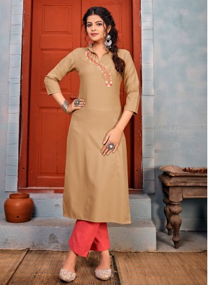 Best Rayon Embroidered Brown Party Wear Kurti