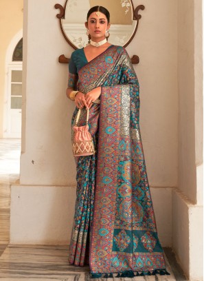 Best Sea Green Kashmiri Contemporary Style Saree