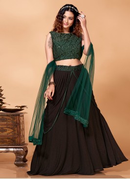 Black and Green Imported Swarovski Readymade Lehenga Choli