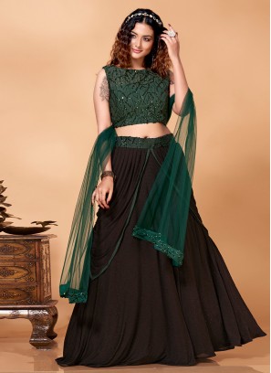 Black and Green Imported Swarovski Readymade Lehenga Choli