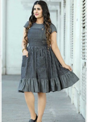 Black And Grey Color Kurti With Pocket
