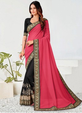 Black and Hot Pink Sequins Classic Saree