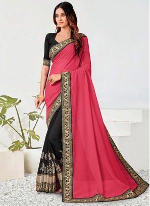 Black and Hot Pink Sequins Classic Saree