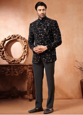 Black and Multi Colour Wedding Jodhpuri Jacket