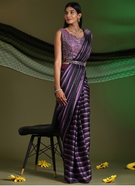 Black and Purple Georgette Satin Classic Saree