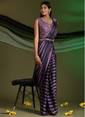 Black and Purple Georgette Satin Classic Saree