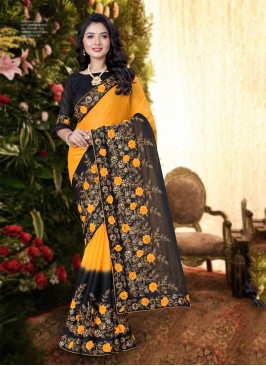 Black and Yellow Silk Party Trendy Saree