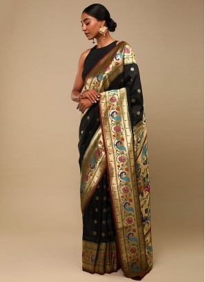 Black Art Banarasi Silk Engagement Trendy Saree