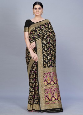 Black Banarasi Silk Contemporary Saree