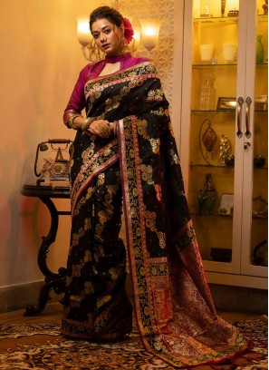 Black Banarasi Silk Sangeet Saree