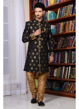 Black Brocade Silk Designer Bollywood Style Sherwani