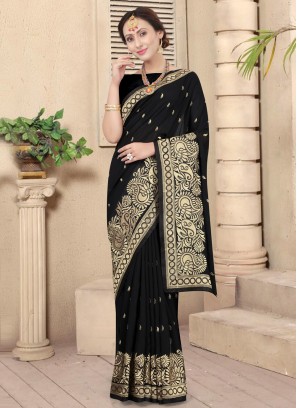 Black Ceremonial Silk Designer Traditional Saree