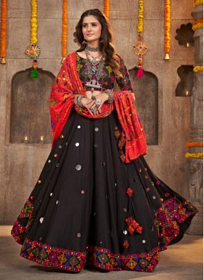 Black Ceremonial Viscose A Line Lehenga Choli