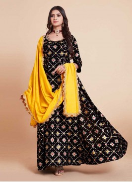 Black Color Art Silk Anarkali Dress