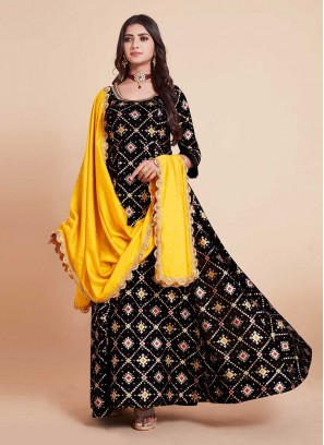 Black Color Art Silk Anarkali Dress