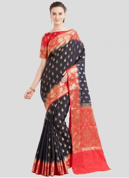 Black Color Banarasi Silk Saree