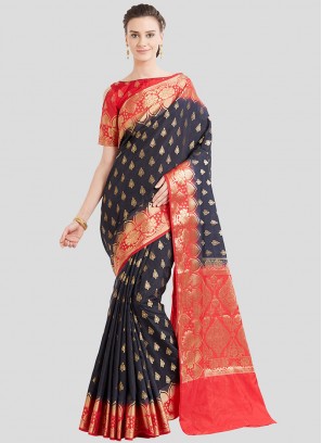 Black Color Banarasi Silk Saree