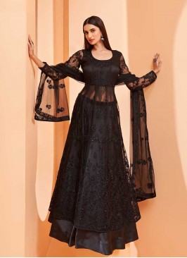 Black Color Butterfly Net Anarkali Suit