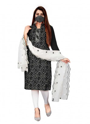 Black Color Cotton Bandhni Dress Material