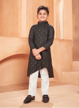 Black Color Cotton Kids Kurta