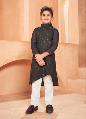 Black Color Cotton Kids Kurta