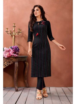 Black Color Cotton Kurti For Girls