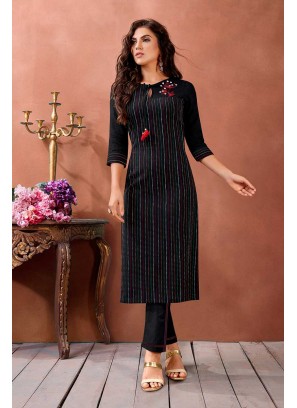 Black Color Cotton Kurti For Girls