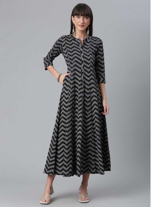 Black Color Crepe Long Kurti