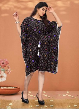 Black Color Crepe Printed Kaftan