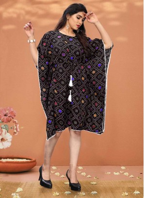 Black Color Crepe Printed Kaftan