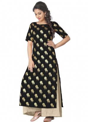 Black Color Crepe Printed Kurti