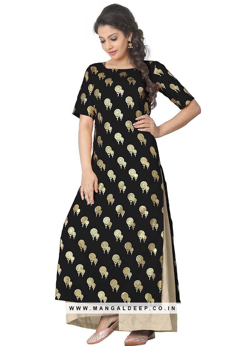 Glorious Fancy Cotton Black Party Wear Kurti