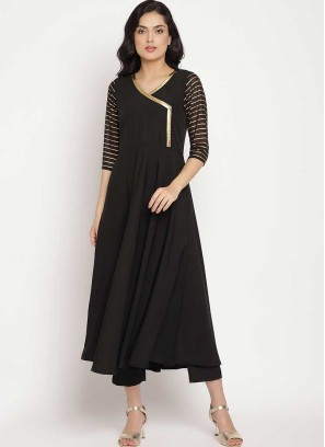 Black Color Crepe Readymade Dress