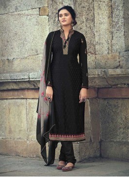 Black Color Embroidered Georgette Suit