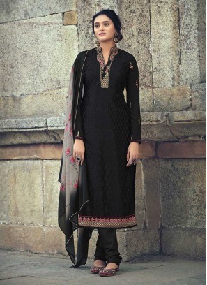 Black Color Embroidered Georgette Suit