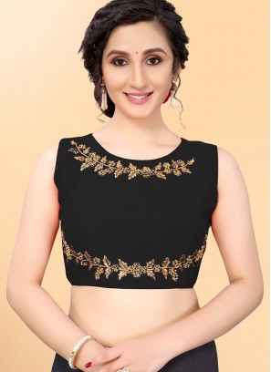 Black Color Embroidered Silk Blouse