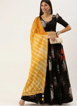 Black Color Floral Design Georgette Lehenga