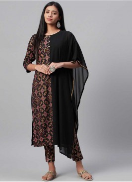 Black Color Georgette And Crepe Kurti With Bottom