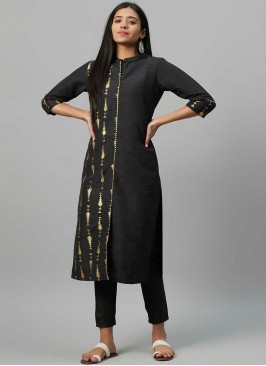 Black Color Georgette And Crepe Kurti With Bottom