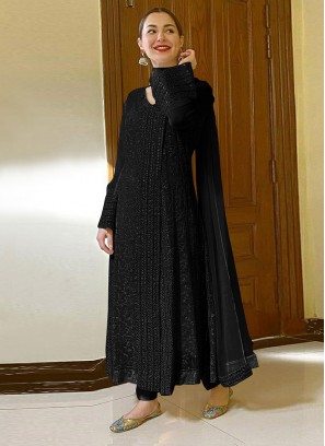 Black Color Georgette Embroidered Anarkali Dress