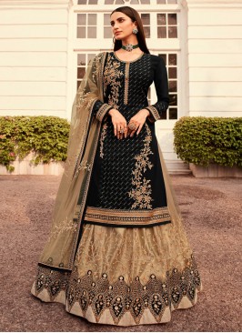 Black Color Georgette Embroidered Gharara Suit