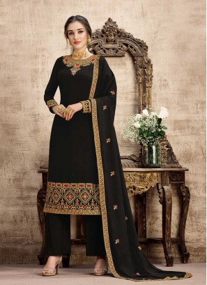 Black Color Georgette Embroidered Salwar Suits