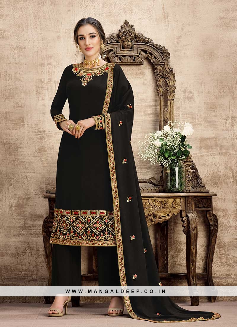 Black Color Georgette Embroidered Salwar Suits