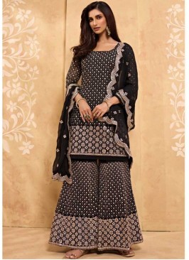 Black Color Georgette Embroidered Sharara Dress