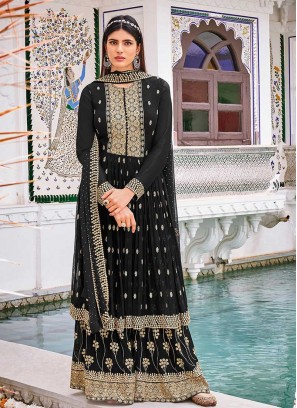 Black Color Georgette Embroidered Sharara Suit