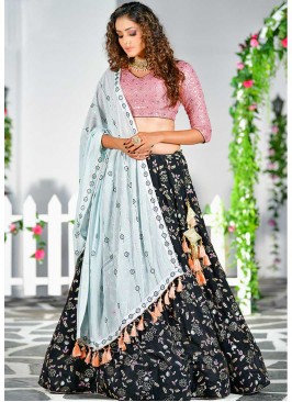 Black Color Georgette Sequins Work Lehenga